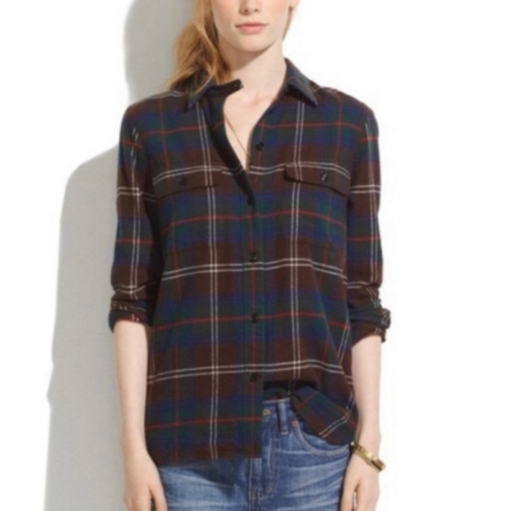 Madewell Ex-Boyfriend Flannel Shirt, brown/blue/green/red